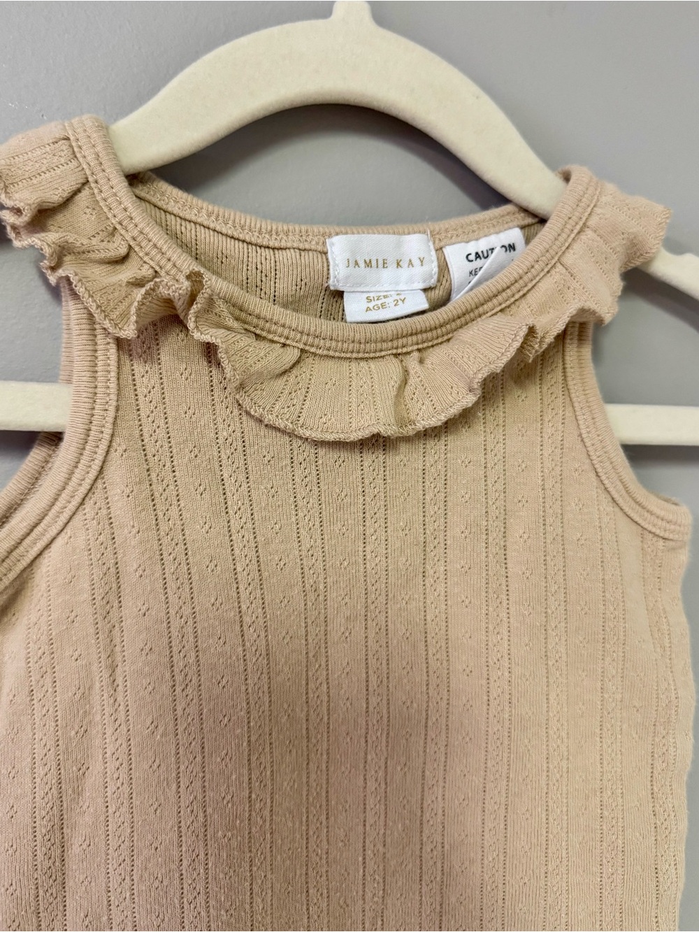 Jamie Kay Beige Ruffle Neck Ribbed Tank - Picture 2 of 3